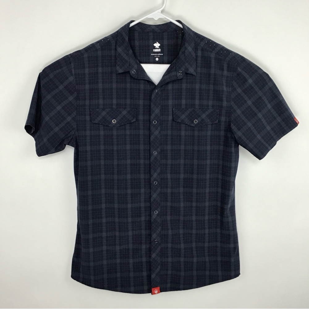 rabbit High Country Performance Plaid Shirt Men’s Large Navy Western Snap Up